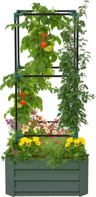 Produktbild von Pflanzkasten mit Rankgitter - Garten Pflanzkasten - Offener Boden - Für Kletterpflanzen - Freistehend - Für Außenbereich - Grün