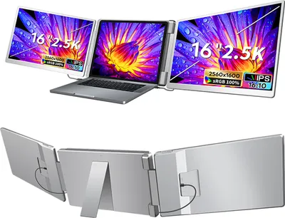 Zdjęcie produktu dla Przedłużacz ekranu laptopa S5, 16 cali, ekran IPS 2,5 K, potrójny monitor do laptopów 12-18,5 cala, składany, obrotowy przedłużacz monitora z podstawką