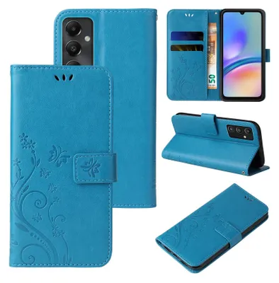 Produktbild von Handyhülle für Samsung Galaxy A05s Floral Blumen Schmetterling Flip Cover Hülle Case Klapphülle Handytasche Farbe: Blau