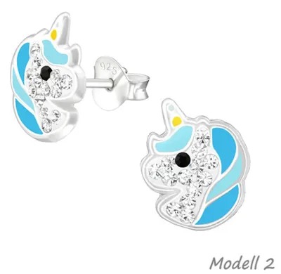 Produktbild von Kinderohrstecker „Einhorn“: 925 Silber Ohrringe bunt mit Kristall Modell 2