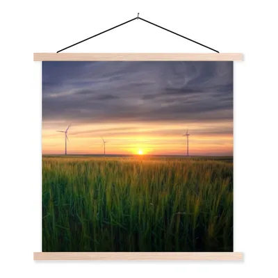 Produktbild von MuchoWow® Textilposter Windmühle - Sonne - Gras 40x40 cm mit holzfarbenen Rahmen - Posterleiste