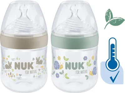 Image de Biberon d'apprentissage pour nourrissons NUK for Nature avec contrôle de la température S Brown