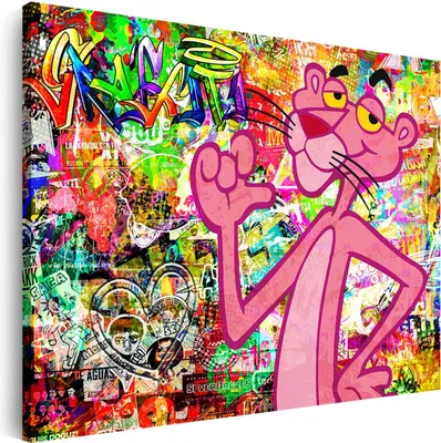 Produktbild von Street Art Comic Panther Wandbild Leinwandbild Kunst Deko XL: 120x80x4cm