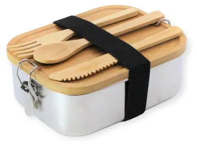 Produktbild von BOXENSTOP Edelstahl Brotdose mit Bambusdeckel, Lebensmittelechte Lunchbox für Kinder und Erwachsene | Brotdose Kinder | Brotdose Erwachsene | 1.200 ml