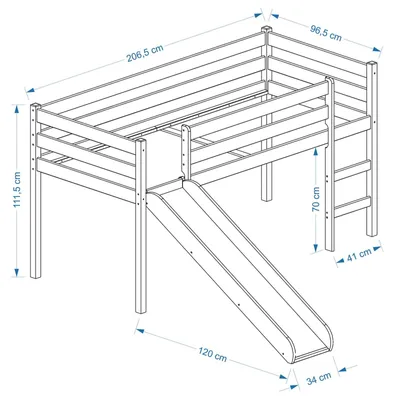 Immagine prodotto di Letto a soppalco con scivolo, modello BENN, in legno massello di faggio, verniciato di bianco, dimensioni 90 x 200 cm (larghezza x lunghezza)