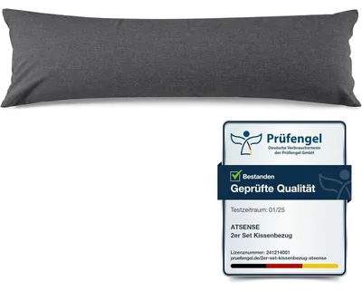 Produktbild von Kissenbezug 2er Set 40x145 cm Dunkelgrau 100% Gewaschene Baumwolle mit Reißverschluss