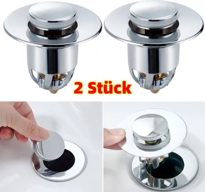Produktbild von 2 Stück Universal POP UP Ventil Waschbecken Ablaufgarnitur Abflussstopfen Pop Up Ablaufventil, Waschbeckenstöpsel, Waschbecken Ablauf, 33-40mm