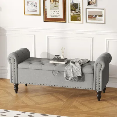 Immagine prodotto di Panca con spazio contenitore, 132 cm, grigio chiaro/grigio lino