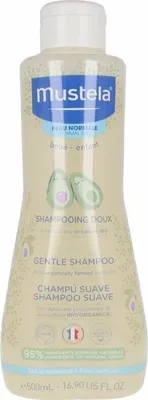 A bottle of Mustela Gentle Shampoo for babies and children.