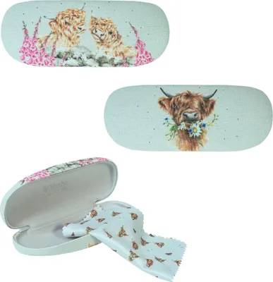 Produktbild von Wrendale Designs Brillenetui Hardcase Highland-Rinder mit Putztuch