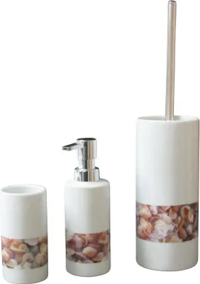 Produktbild von 3tlg Set Bad Accessoires WC Bürste Seifenspender Mundspülbecher Callista Keramik