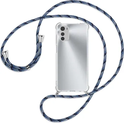 Produktbild von Handykette Backcover-Schutzhülle mit Band (Metall silberfarben) für Motorola Moto E32, Moto E32s - Blautöne