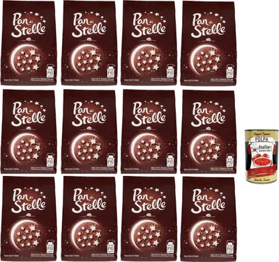 Produktbild von Mulino Bianco Biscotti Pan di stelle 12x 350g Italien kekse biscuits cookies kuchen, Frühstückskekse, Kakao -Keks Haselnüsse und 100% Frischmilch + Italian Gourmet polpa 400g
