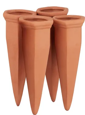 Produktbild von 4er-Set Gießkegel aus Ton, Pflanzenwasserspender aus Ton, Gießkegel für Weinflaschen und PET-Flaschen, Terrakotta