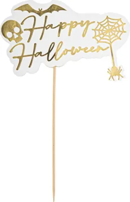 Produktbild von Kuchendeko Partydeko Happy Halloween weiß-gold 16 x 25 cm -