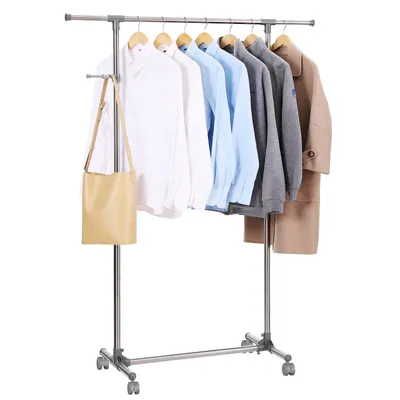 Produktbild von Songmics Rollgarderobe aus Edelstahl 150 x 44 x 165 cm Kleiderstange ausziehbar stabil plattierte Rohre grau LLR01G
