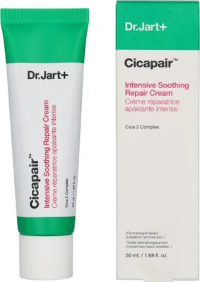 A product shot of Dr. Jart+ Cicapair Intensive Soothing Repair Cream and its packaging.