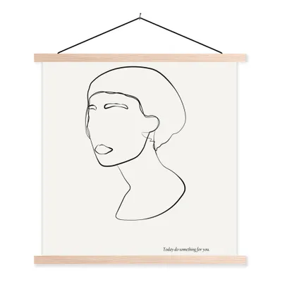 Produktbild von MuchoWow® Textilposter Text - Frauen - Strichzeichnungen - Zitate 120x120 cm mit holzfarbenen Rahmen - Textil-Poster
