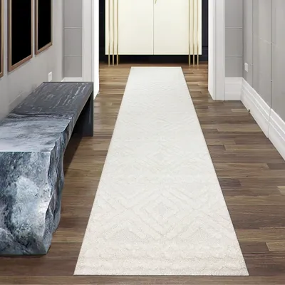 Obrázek produktu pro Boho koberec do obývacího pokoje s diamanty a kruhy v krémové barvě Velikost - 80 x 300 cm