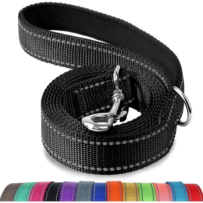 Obrázek produktu pro Reflexní vodítko pro psy s polstrovanou rukojetí, nylon, délka 1,2 m, šířka 2,5 cm, barva černá