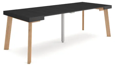 Ausziehbarer Konsole-Esstisch 220 cm, schwarz, für 10 Personen