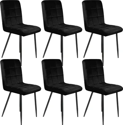 Produktbild von 6er Set Esszimmerstühle Küchenstuhl Polsterstuhl Sitzfläche aus Samt mit Rückenlehne für Küche Esszimmer Schwarz