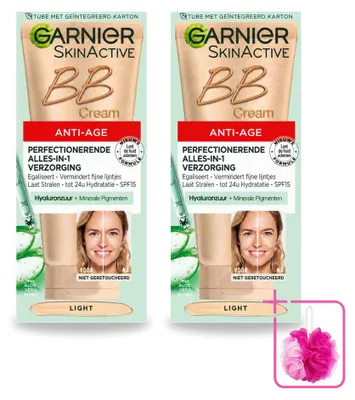 Imagen del producto de 2 unidades de crema BB antiedad Garnier SkinActive, tono claro - Crema de día con color, 50 ml - Paquete ahorro