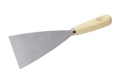 Produktbild von Dreiecksspachtel 100mm aus Stahl mit Holzgriff zum Auftragen und Entfernen von Spachtelmasse