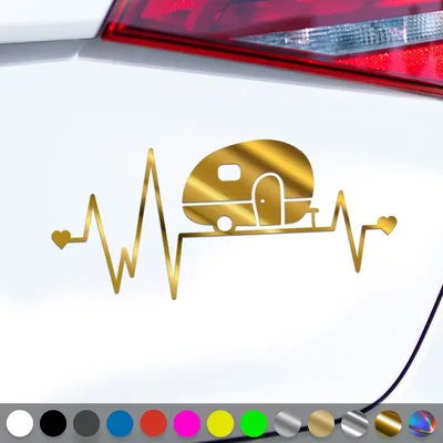 Produktbild von PantherPixel Wohnwagen Herzschlag Aufkleber Camping Wohnmobil Sticker Auto Geschenkidee Farbe Chrom-Gold