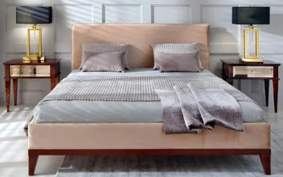 Produktbild von Casa Padrino Luxus Art Deco Doppelbett Beige / Braun 168 x 215 x H. 101 cm - Massivholz Bett - Art Deco Schlafzimmer Möbel