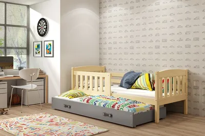 Obrázek produktu pro Dětská postel s přistýlkou a matracemi 90x200 BRIGID - borovice / grafit