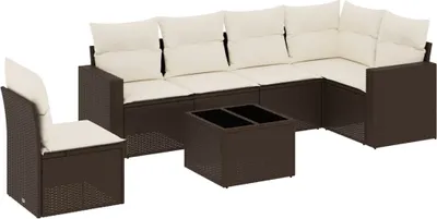 Immagine prodotto di vidaXL Set di divani da giardino 7 pezzi con cuscini in polirattan marrone