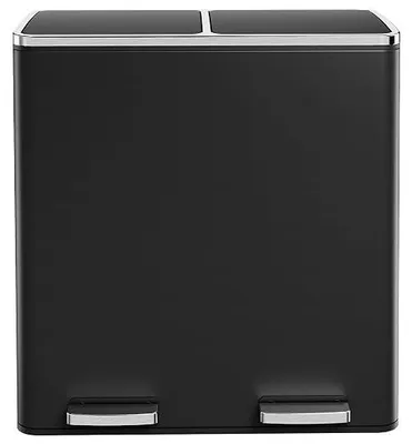 Imagen del producto de Contenedor de residuos para cocina, 60 litros, cubo de basura con 2 compartimentos, de metal, con tapa de cierre suave, 2 cubos interiores de plástico, sistema de separación de residuos de 2 compartimentos de 30 litros cada uno, cubo de basura con pedal, color