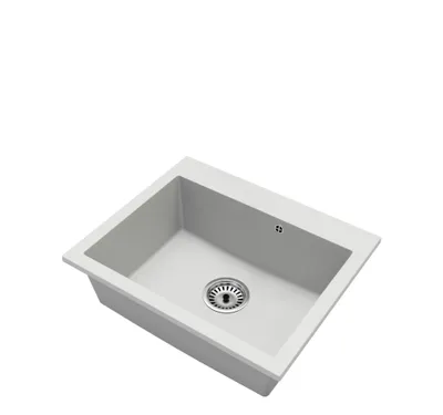Produktbild von Granitspüle Einbeckig Elite 60 – Weiß – Chrom-Siphon