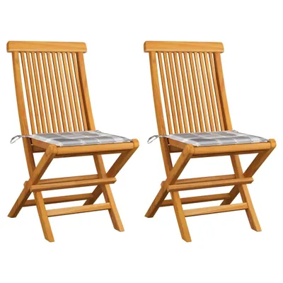 Produktbild von The Living Store Gartenstühle Graue Karomuster-Kissen 2 Stk. Massivholz Teak