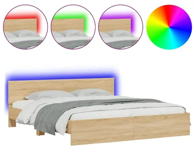 Produktbild von vidaXL Bettgestell mit Kopfteil und LED-Beleuchtung Sonoma-Eiche