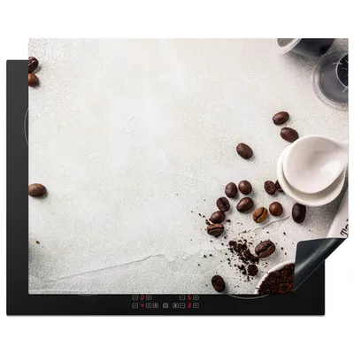 Produktbild von KitchenYeah© Herdabdeckplatte Kaffee - Kaffeebohnen - Weiß , 65x52cm, Küche Deko, Glaskeramikkochfeld Herdabdeckung, Abdeckplatte fùr Kochfeld