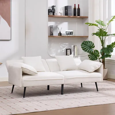 Produktbild von Merax 2-Sitzer Schlafsofa mit Verstellbarer Rückenlehne, Multifunktionales Loungesofa mit Stützbeine, Daybed–Ideal für Wohnungen und Gästezimmer, Weiß