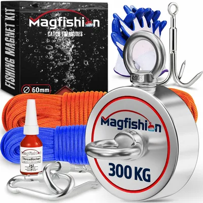 Magnetangel-Set 300 kg, Neodym-Magnet Ø60 mm, Seil 20+10 m