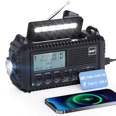 Productafbeelding van DAB/UKW Draagbare Radio op Zonne-energie met LED Zaklamp en Leeslampje, 5000mAh Noodradio