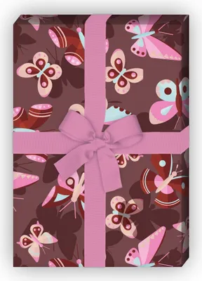 Produktbild von Schmetterlings Geschenkpapier im Retro Look, braun - G8249, 32 x 48cm