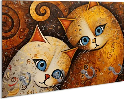 Produktbild von Wallario Handtuchhalter aus Glas, Motiv: Malerisches Katzenduo, 30 x 20 cm mit 4 Haken