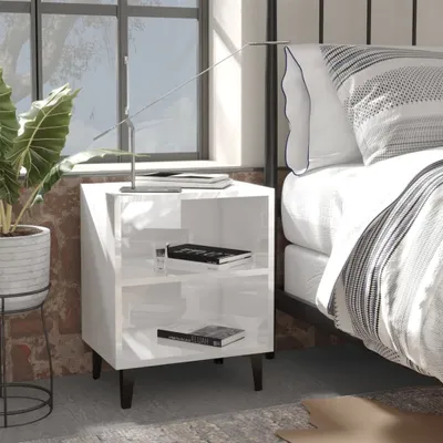 Immagine prodotto di Comodino con gambe in metallo bianco lucido 40x30x50 cm