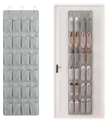 Hängender Schuh-Organizer, 24 Fächer, 3 Haken, 1 Stück, Grau