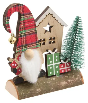 Produktbild von Weihnachtszwerg aus Holz auf einem Baumstamm, H. 12 cm