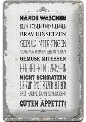 Produktbild von Blechschild Spruch Hände waschen kein toben rennen 20x30cm