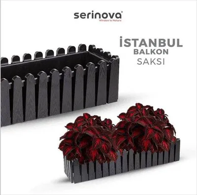 Produktbild von Bloembak schwarz Istanbul 9L mit Wasserdrainage für Fensterbank und Balkon 55x20 cm, UV-beständig und frostsicher
