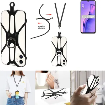 Produktbild von K-S-Trade 3in1 Handykette Handyband Handykordel Halsband Smartphone-Ring Handy-Ring kompatibel mit Oppo A31 Fingerhalterung Handyring Tischständer