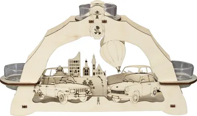 Produktbild von SAICO Leuchter "Trabant und Wartburg" - Holzkunst aus dem Erzgebirge - für drei Teelichter - L2444