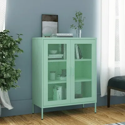 Image de Vitrine "Hatzenbühl" en acier vert menthe. Dimensions (L/L/H) 80x35x101 cm